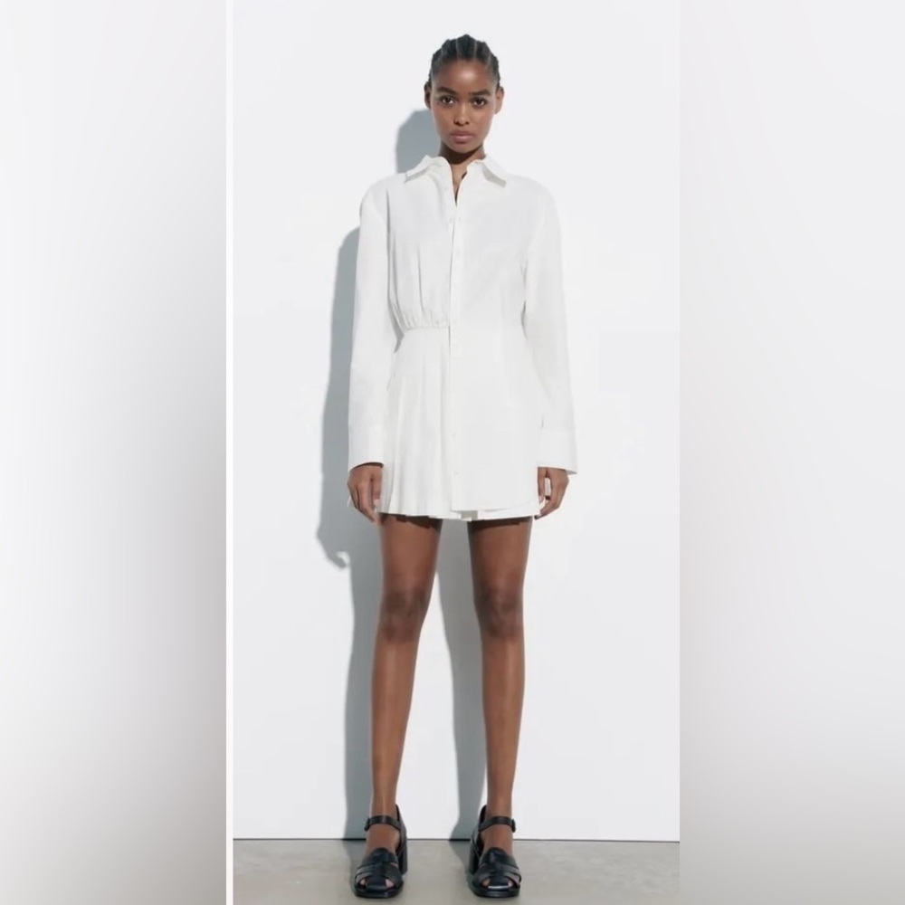 NWT ZARA SHORT SHIRT DRESS WHITE BOX PLEAT DETAIL COTTON Size XXL